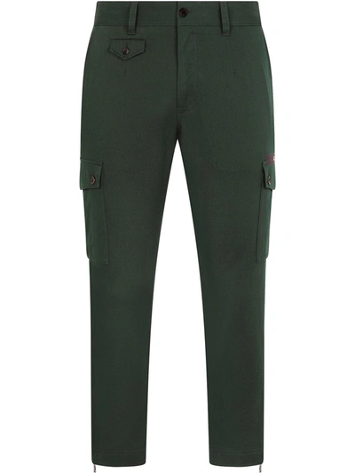 Dolce & Gabbana Stretch Cotton Cargo Pants With Patch Embellishment In Green
