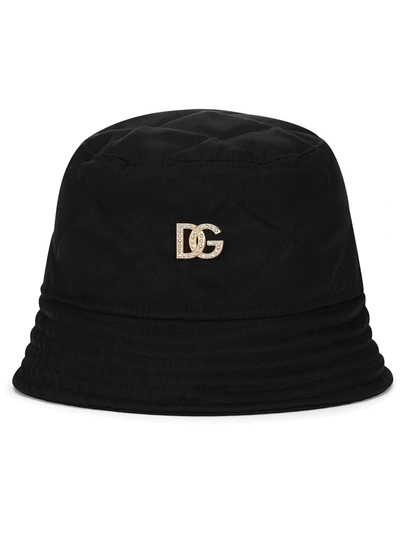 Dolce & Gabbana Embellished Logo Plaque Bucket Hat In Black