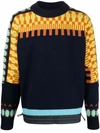 Sacai Wool & Nylon Knit Sweater In Blau