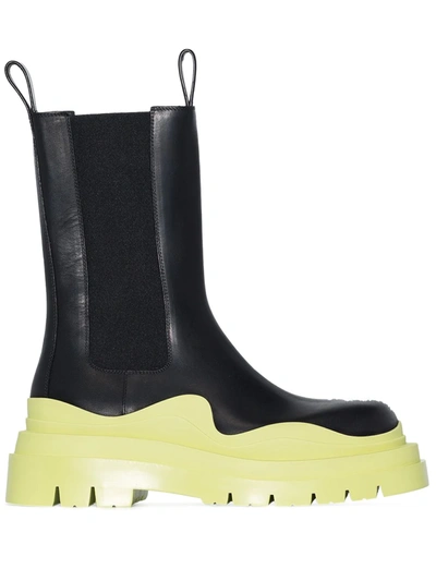 Bottega Veneta Bv Tire Leather Chelsea Boots In Black,green,yellow