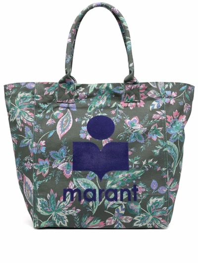 Isabel Marant Yenky Floral-print Logo Tote Bag In Green