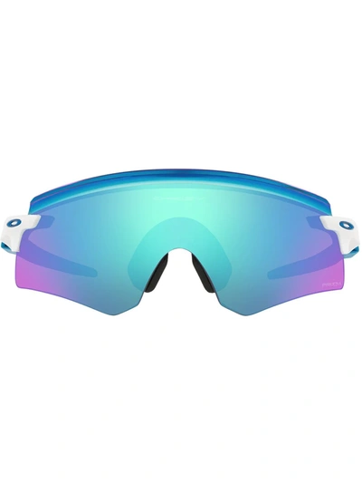 Oakley Encoder 136mm Prizm™ Rimless Wrap Shield Sunglasses In Polished White/prizm Sapphire