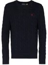 Polo Ralph Lauren Blue Crewneck Sweater With Pony Embroidery On The Front And Woven Knit In Blau