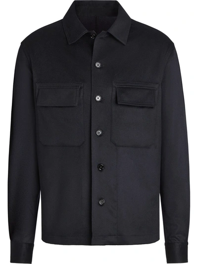 Ermenegildo Zegna Long-sleeve Cashmere Overshirt In Dark Blue