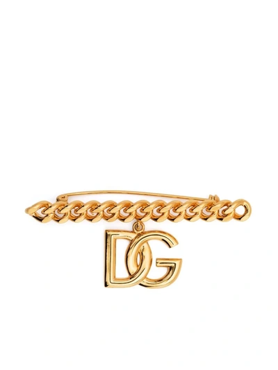 Dolce & Gabbana Interlocking Logo Brooch In Gold