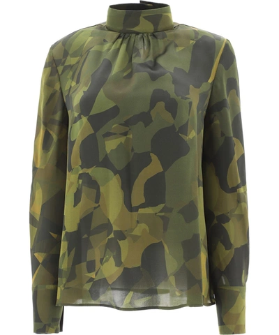 Aspesi Camouflage-print Silk Blouse In Green