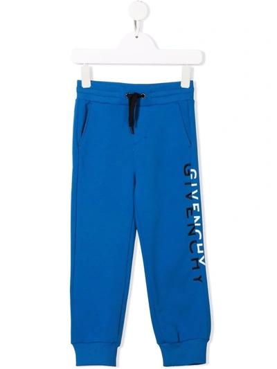 Givenchy Kids' ' Split Logo Cotton Blend Joggers In 81l Royal Blue