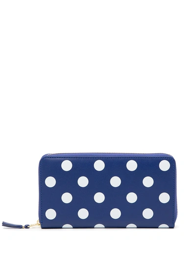 Comme Des Garçons Polka Dot-print Zip-around Wallet In Blue,white