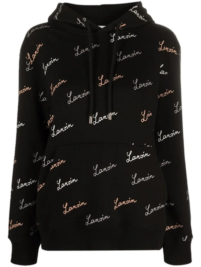 Lanvin Womens Black Logo-print Relaxed-fit Cotton-jersey Hoody S