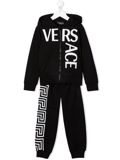 Versace Kids' Logo印花连帽运动套装 In Black