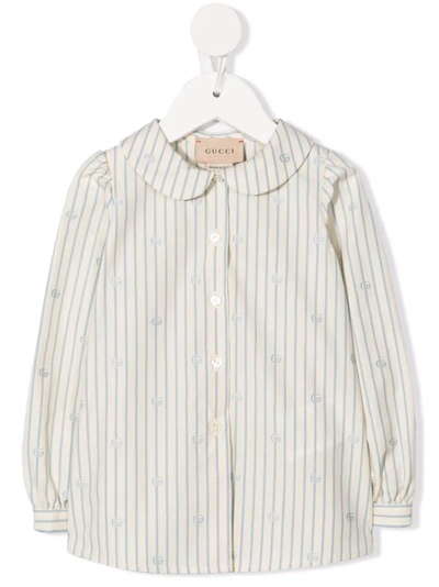 Gucci Babies' Double G Striped Shirt In Neutrals