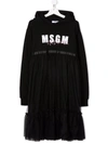 Msgm Teen Logo Hooded Sweatshirt Dress In Black