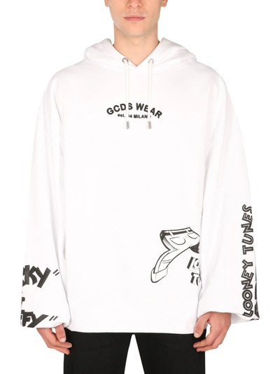 Gcds Hooded Sweatshirt With Looney Tunes Print In White