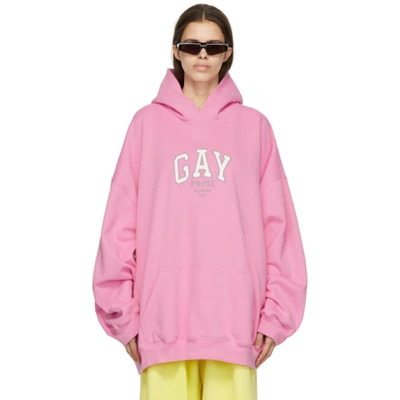 Balenciaga Womens Pnkwhtgry Gay Pride-embroidered Cotton Hoody S In Pink