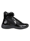 Prada Men's America's Cup High-top Patent Leather Sneakers In Nero