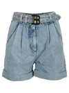 BALMAIN BUCKLE HIGH WAIST DENIM SHORTS,WF1MA040D1386FC