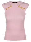 Balmain Button Embellished Sleeveless Knit Top In Pink