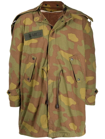 Dsquared2 Camouflage Print Parka Coat In Army Green