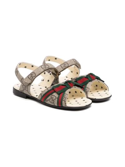 Gucci Web-bow Touch Strap Sandals In 中性色