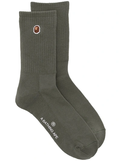 A Bathing Ape Logo-patch Ribbed Socks In 绿色