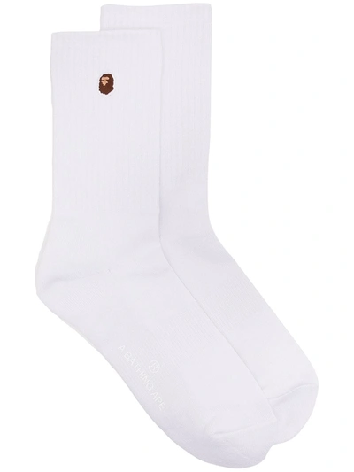 A Bathing Ape Logo-patch Ribbed Socks In 白色