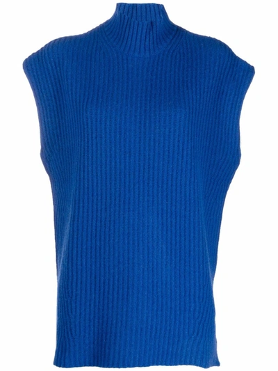 Ganni Rib-knit Oversized Vest In 蓝色