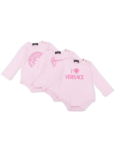Versace Medusa Babysuits Set 3 In 粉色