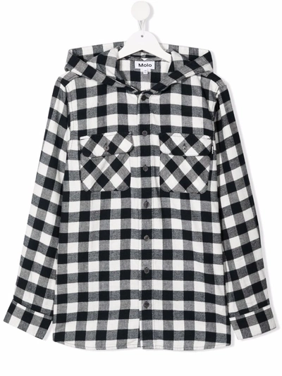Molo Teen Checked Buttoned-up Hoodie In 蓝色