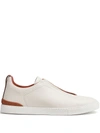 Ermenegildo Zegna Men's Triple Stitch Deerskin Low-top Sneakers In Weiss