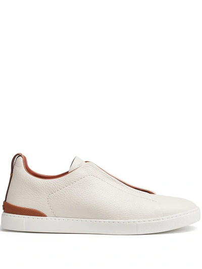 Ermenegildo Zegna Off-white Deerskin Triple Stitch Sneakers