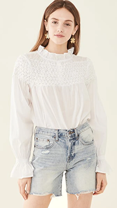 Merlette Majorelle White Smocked Cotton Blouse