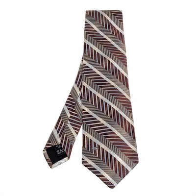 Pre-owned Valentino Garavani Brown Diagonal Striped Traditional Silk Tie