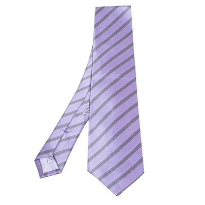 Pre-owned Brioni Purple Diagonal Stripe Print Silk Satin Tie