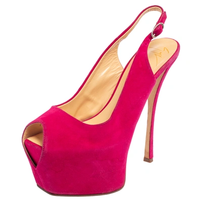 Pre-owned Giuseppe Zanotti Pink Suede Peep Toe Slingback Platform Sandals Size 38