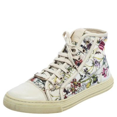 Pre-owned Gucci Multicolor Floral Canvas High Top Sneakers Size 37