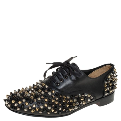 Pre-owned Christian Louboutin Black Leather 'freddy' Spike Lace Up Oxfords Size 38