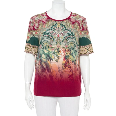 Pre-owned Etro Multicolor Paisley Printed Silk Ombre Effect Short Sleeve Top M