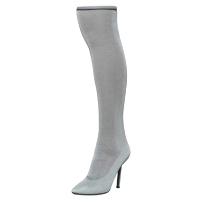 Pre-owned Vetements Grey Stretch Fabric Reflective Thigh High Socks Boots Size 38