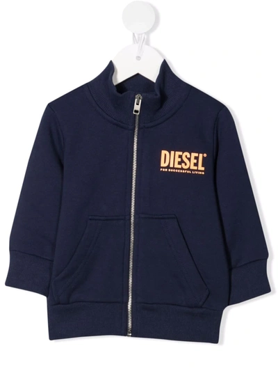 Diesel Babies' Logo-print Cotton Bomber Jacket In Blue
