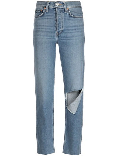 Re/done Distressed Straight-leg Jeans In Daring Indigo
