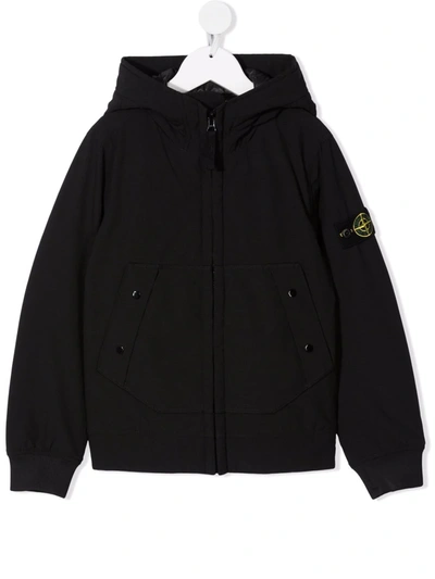 Stone Island Junior Kids' Compass-patch Padded Hooded Jacket In Black