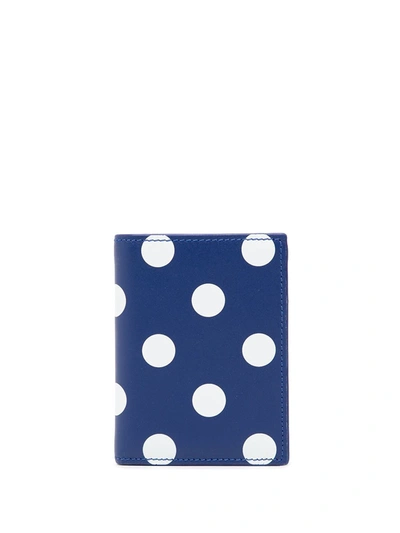 Comme Des Garçons Polka Dot-print Leather Cardholder In Blau