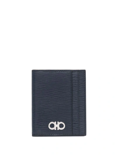 Ferragamo Logo-print Leather Cardholder In Blau