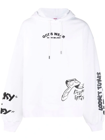 Gcds Hooded Sweatshirt With Looney Tunes Print In White