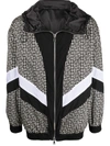 BALMAIN MONOGRAM-PRINT HOODED BOMBER JACKET