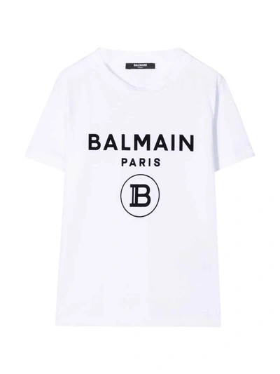 Balmain Kids' White Cotton Logo T-shirt