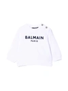 BALMAIN WHITE NEWBORN SWEATSHIRT,6P4A10Z0002 100BL