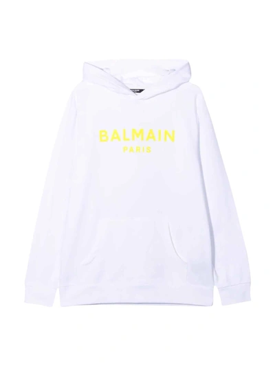 Balmain Kids' Tunisex White Sweatshirt In Bianco/giallo