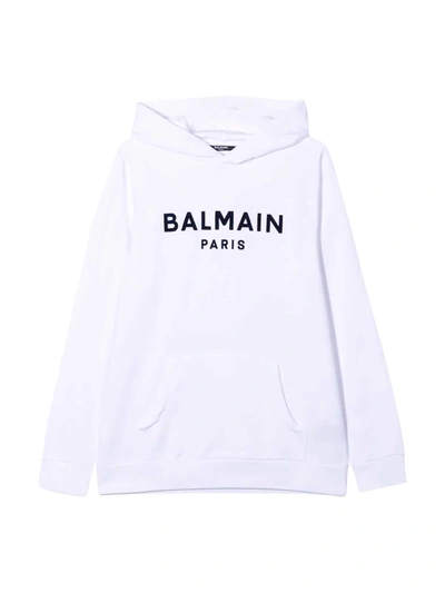 Balmain Teen White Sweatshirt In Bianco/blu
