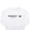 BURBERRY WHITE SWEATSHIRT FOR BABY KIDS WITH ICONIC BEAR,8042944